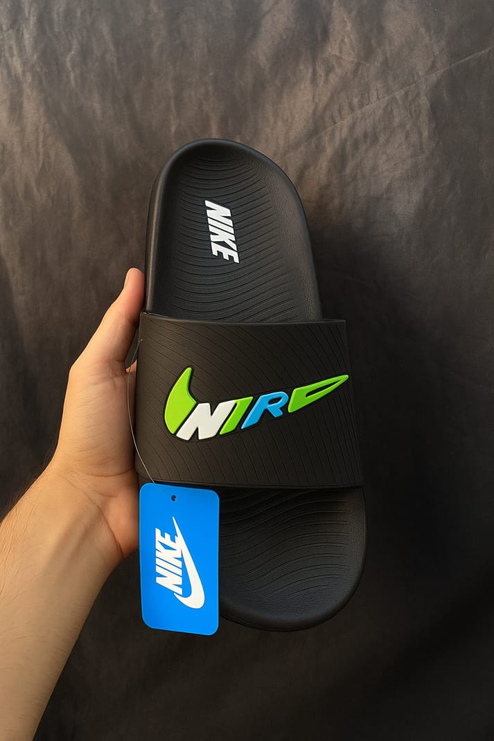 NIKE Knockoff Slide | Black (Green)